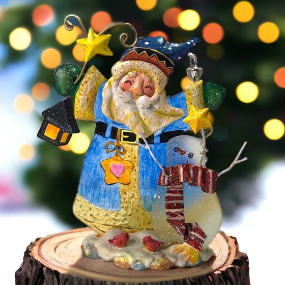 Santa w/Snowman Tea light Votive Candle Holder Glass And Metal Artistic Design - Picture 1 of 4
